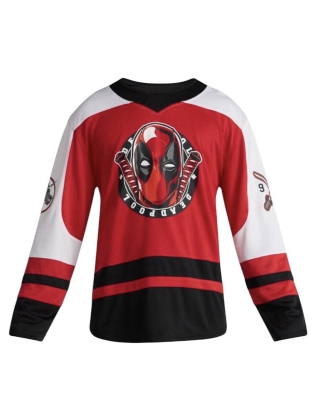 Marvel Deadpool 91 Hockey Jersey Red Black Long Sleeve Adult M(38-40)